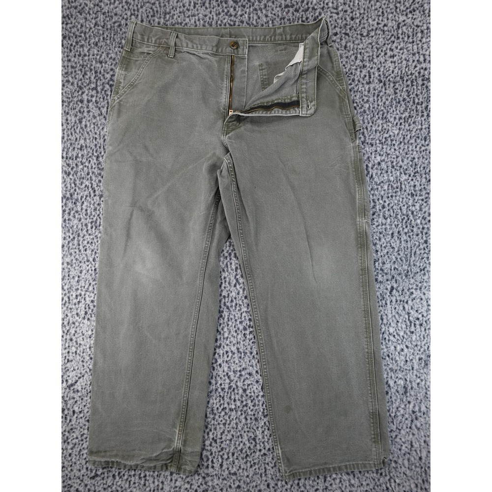 Carhartt Carpenter Pants Mens 38x30‎ Olive Green Good Washed Canvas Utility